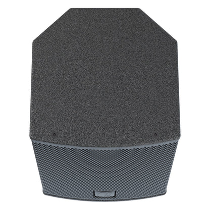 MIA-X5 5-inch passive coaxial speaker, top-down view showing textured cabinet top with angled corners and grille edge below, DAS Audio