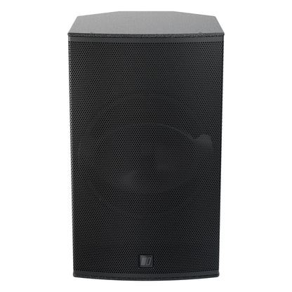 MIA-X10 10-inch coaxial install speaker front view with full black perforated grille and logo badge at bottom center, DAS Audio