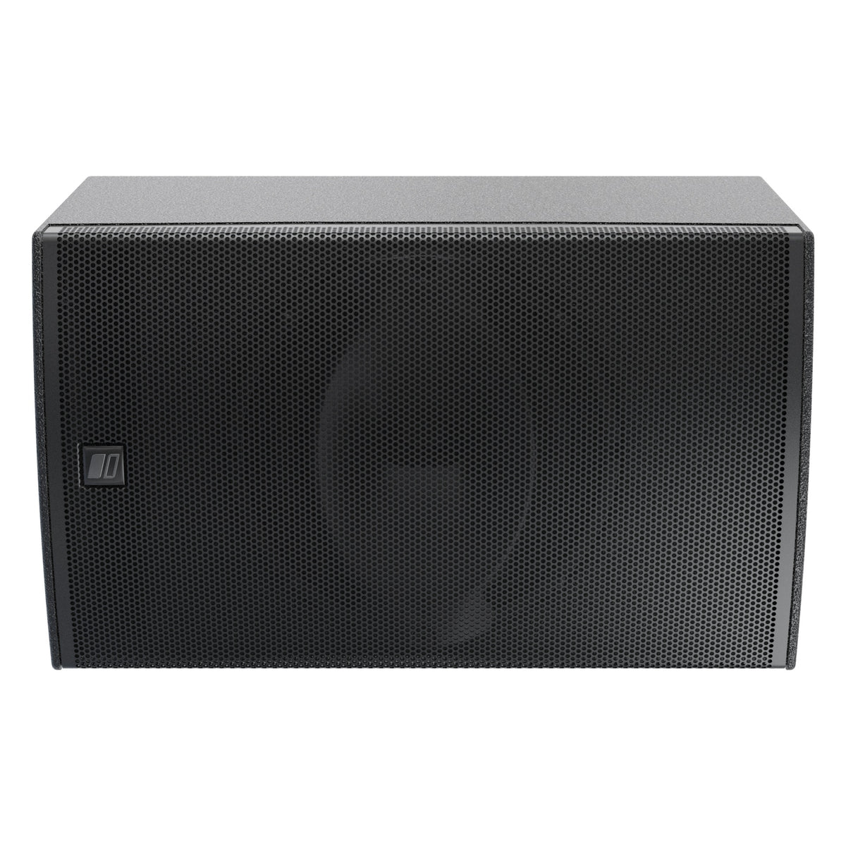 MIA-X10 10-inch coaxial install speaker in horizontal orientation as a floor monitor with logo badge at left of the grille, DAS Audio