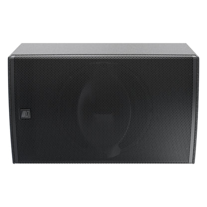 MIA-X10 10-inch coaxial install speaker in horizontal orientation as a floor monitor with logo badge at left of the grille, DAS Audio