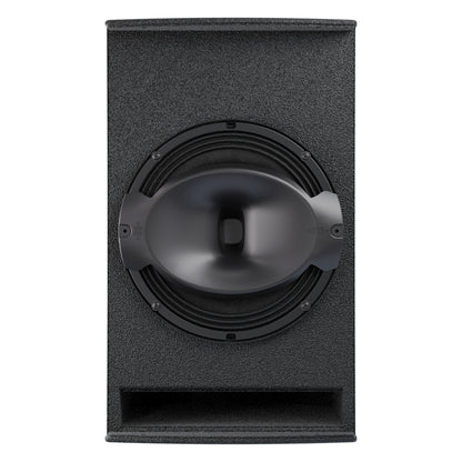 MIA-X10 10-inch coaxial install speaker with grille removed showing the woofer, central coaxial horn and bass reflex port, DAS Audio
