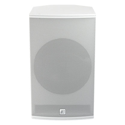 MIA-X10 10-inch coaxial install speaker straight-on front view with white perforated grille and DAS Audio logo badge at the bottom, DAS Audio