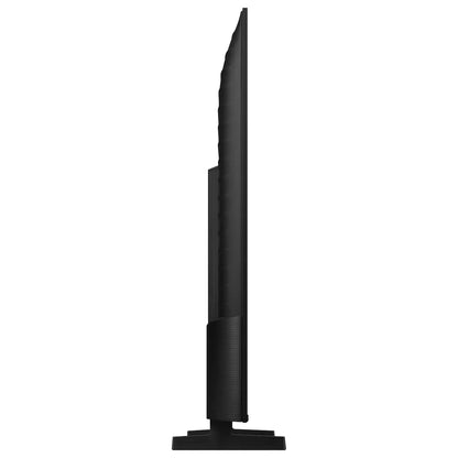 BE75HX-H 75" business display side profile showing slim panel depth and rear housing on pedestal foot, Samsung