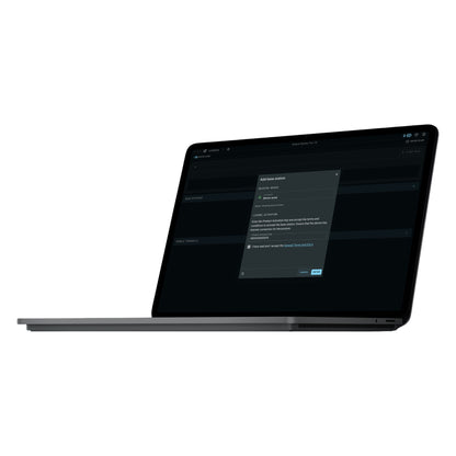 Spectera Zone 02 base station activation license shown in LinkDesk on a laptop, with the Add base station dialog open and a Product Activation Key field, Sennheiser