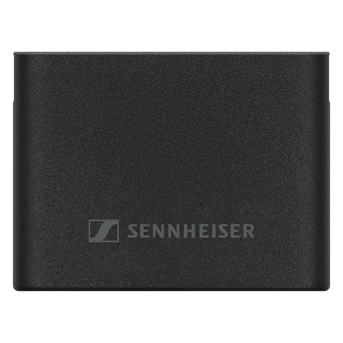 Spectera SEK bodypack battery cover front view in matte black with Sennheiser logo printed on the face, Sennheiser