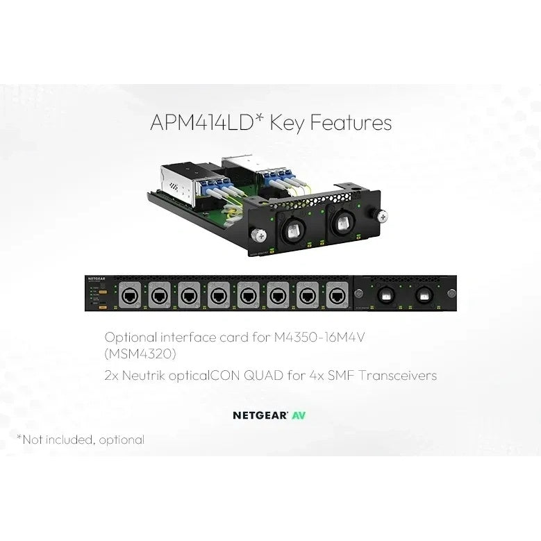 APM414LD optional interface card for M4350 MSM4320 with two Neutrik opticalCON QUAD connectors for singlemode transceivers, NETGEAR