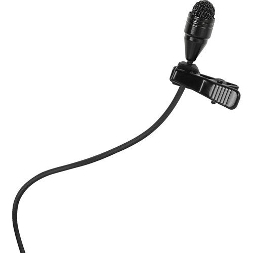 TG L58 black lavalier capsule with mesh grille on a clip and attached cable, Televic