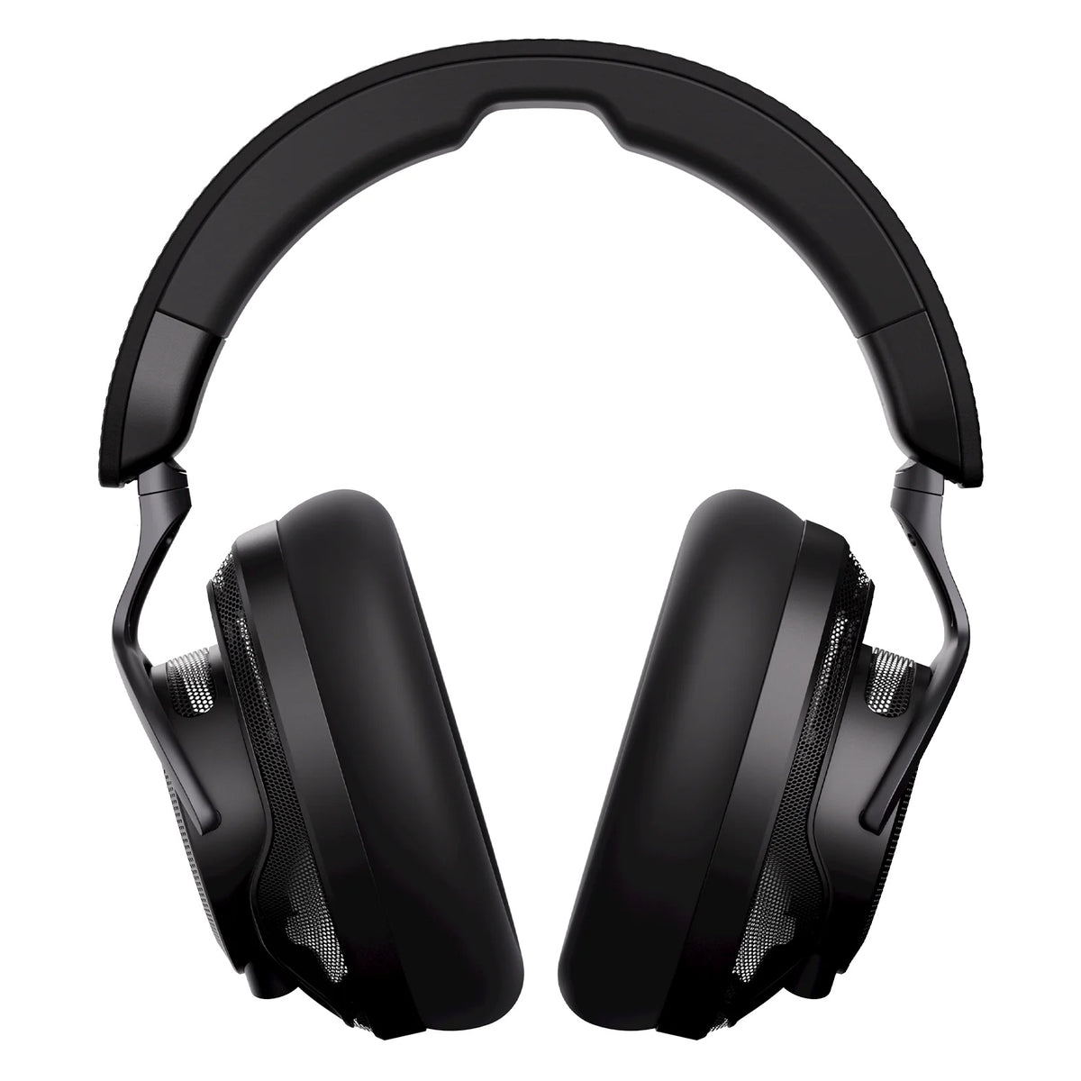 H715 reference headphones straight-on front view showing padded black ear cushions, headband and metal yokes, Adam Audio