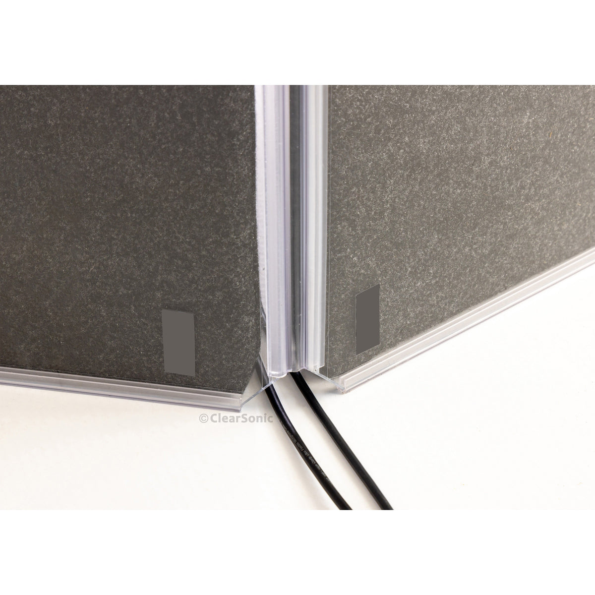 A2478 shield base detail with cables routed through the gap under the hinge joint, ClearSonic