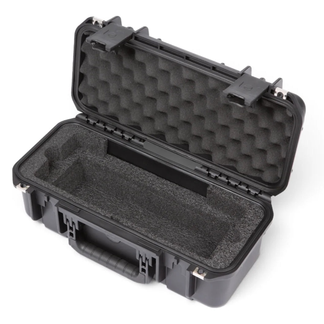 3i-17066ATM case open rear angle showing empty foam insert and side handle, SKB
