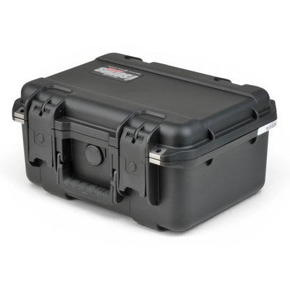 3i-1309-6B-E iSeries case closed rear three-quarter view showing stainless hinge pins and padlock-ready latch loops, SKB