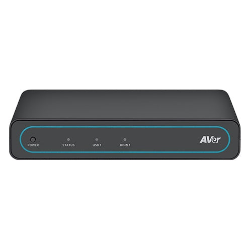 PATUSBUE1 USB 3.0 extender front view with Power button and Status, USB 1 and HDMI 1 LED indicators, AVer