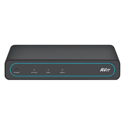 PATUSBUE1 USB 3.0 extender front view with Power button and Status, USB 1 and HDMI 1 LED indicators, AVer