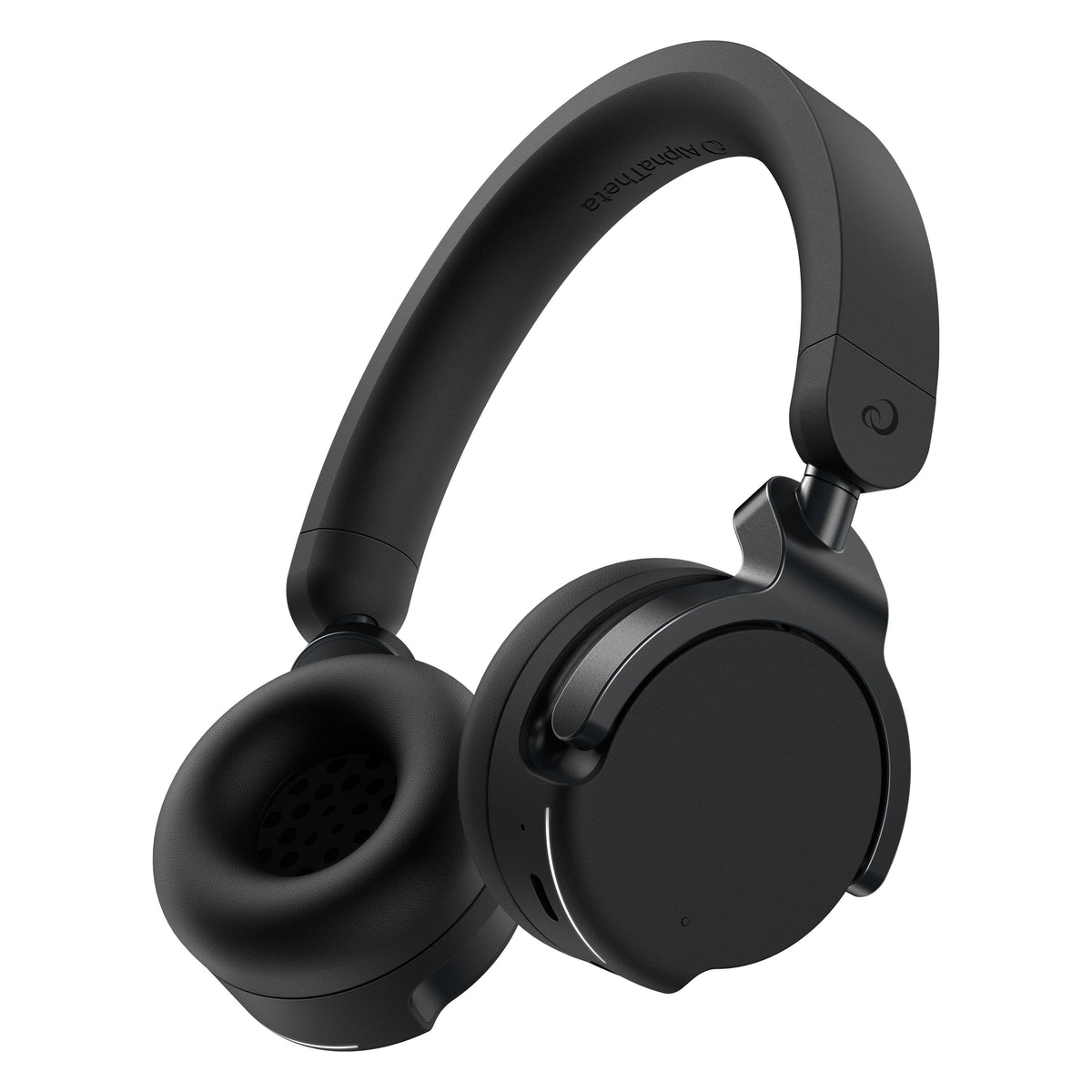 HDJ-F9 wireless on-ear DJ headphones angled view showing padded headband with AlphaTheta logo and swiveling earcups, AlphaTheta