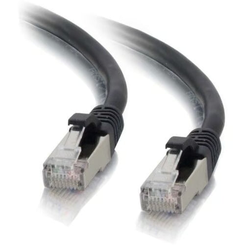 Cat6 snagless shielded patch cable angled view of both RJ-45 ends with black PVC jacket, Cables To Go