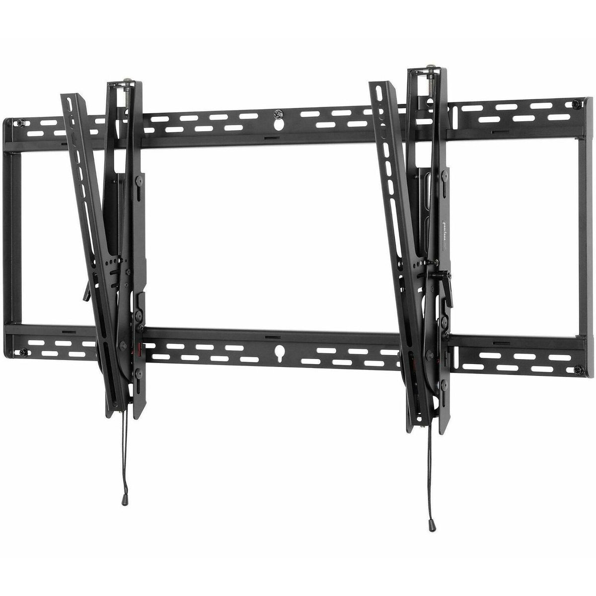 ST670P universal tilt wall mount front view showing slotted wall plate, dual display adapter brackets and tilt release cords, Peerless-AV