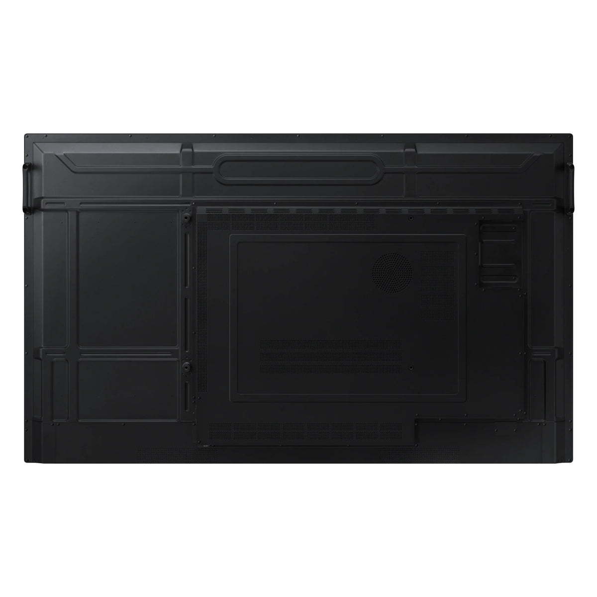 WA75F 75" interactive display rear view showing VESA mount pattern, speaker grille and ventilation vents, Samsung