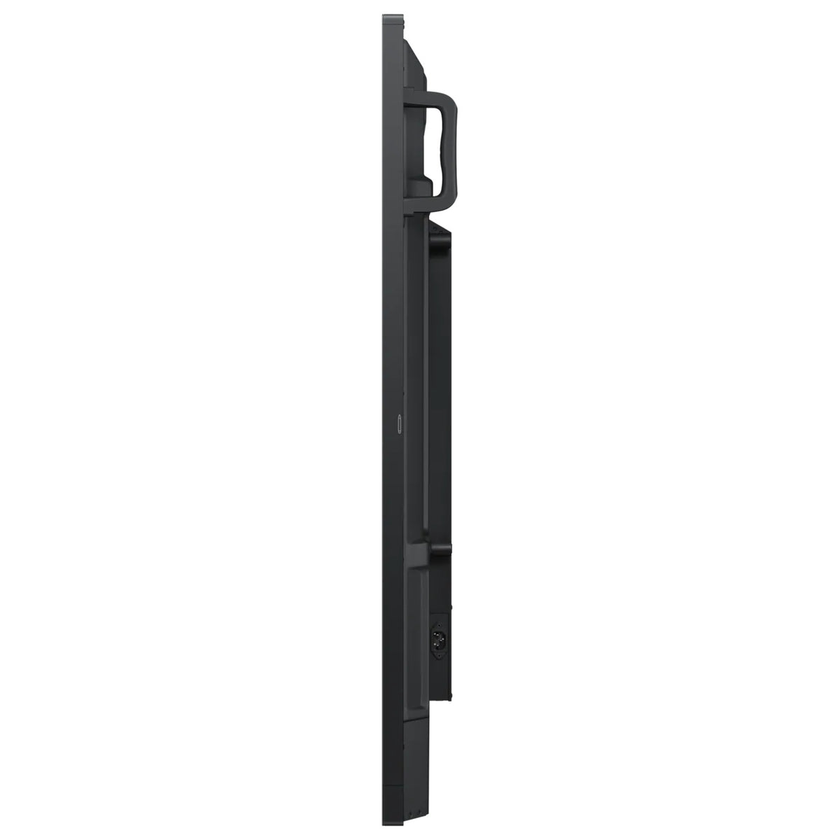 WA75F 75" interactive display left side profile showing slim black bezel and rear carry handle, Samsung