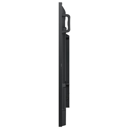 WA75F 75" interactive display left side profile showing slim black bezel and rear carry handle, Samsung