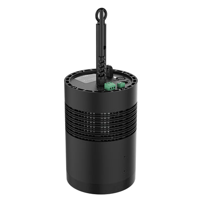 Ovation Rêve H1 RGBCAM houselight right side view showing finned heat sink, hanging eyebolt and green Phoenix terminal connectors, Chauvet Pro