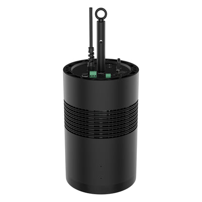 Ovation Rêve H2 RGBCAM LED houselight front view with cylindrical black body and mid-section ventilation louvers, Chauvet Pro