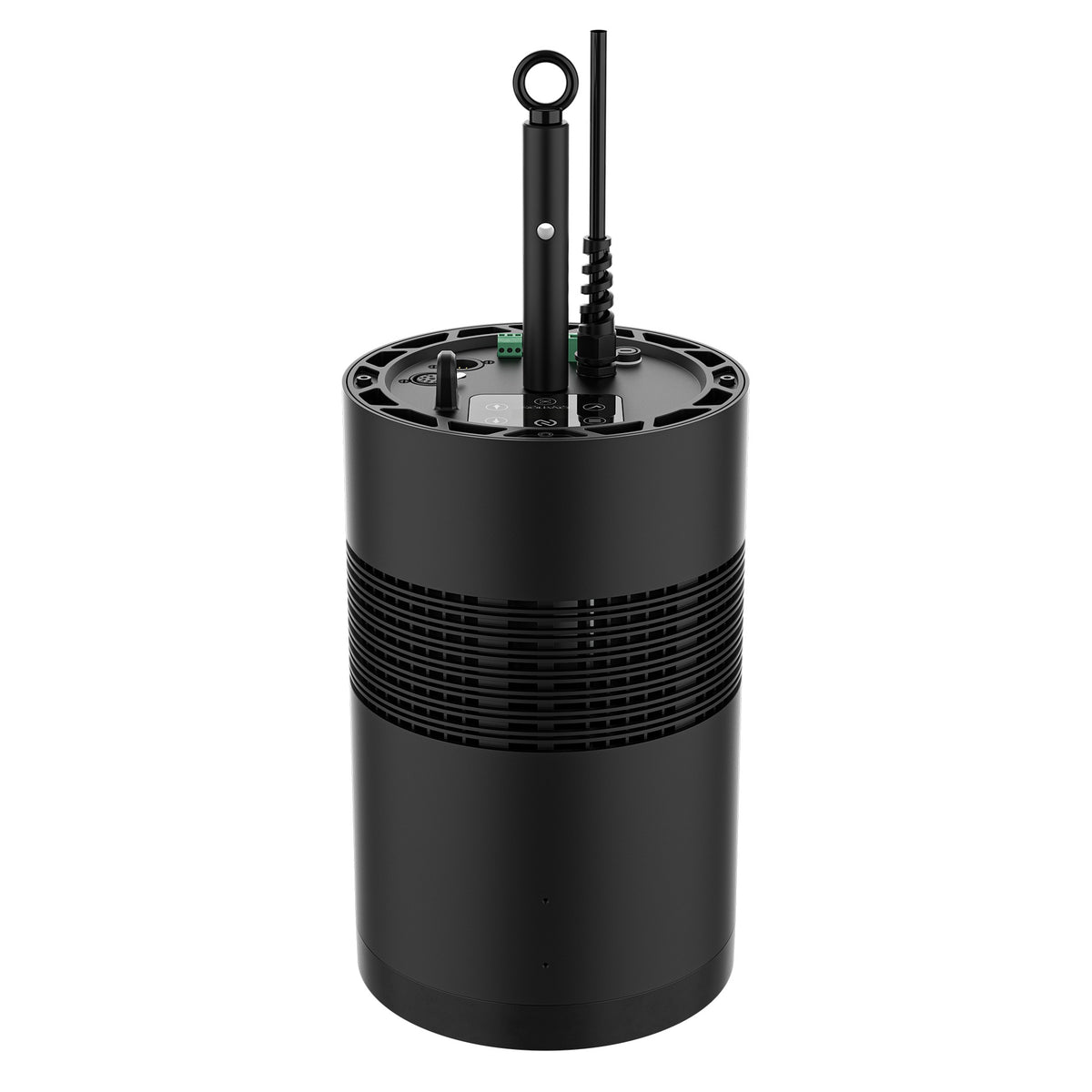 Ovation Rêve H2 RGBCAM LED houselight rear view with eyebolt suspension point and strain-relieved power cable exit, Chauvet Pro