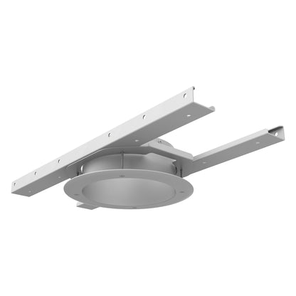 Ovation Rêve H2 Recess Kit angled view showing white round housing can with adjustable T-bar mounting brackets, Chauvet Pro