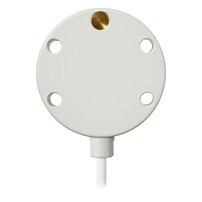 BP880R round white housing underside detail with brass pickup stud and cable strain relief, Audio-Technica