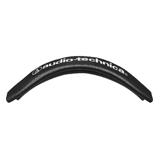 ATH-M50x replacement genuine leather headband part shown alone with white logo printed on the black arc, Audio-Technica