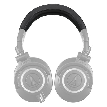 ATH-M50x headphones front view showing the leather headband pad fitted above swiveling earcups, Audio-Technica