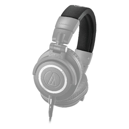 ATH-M50x headphones angled view with padded leather headband and detachable cable attached, Audio-Technica