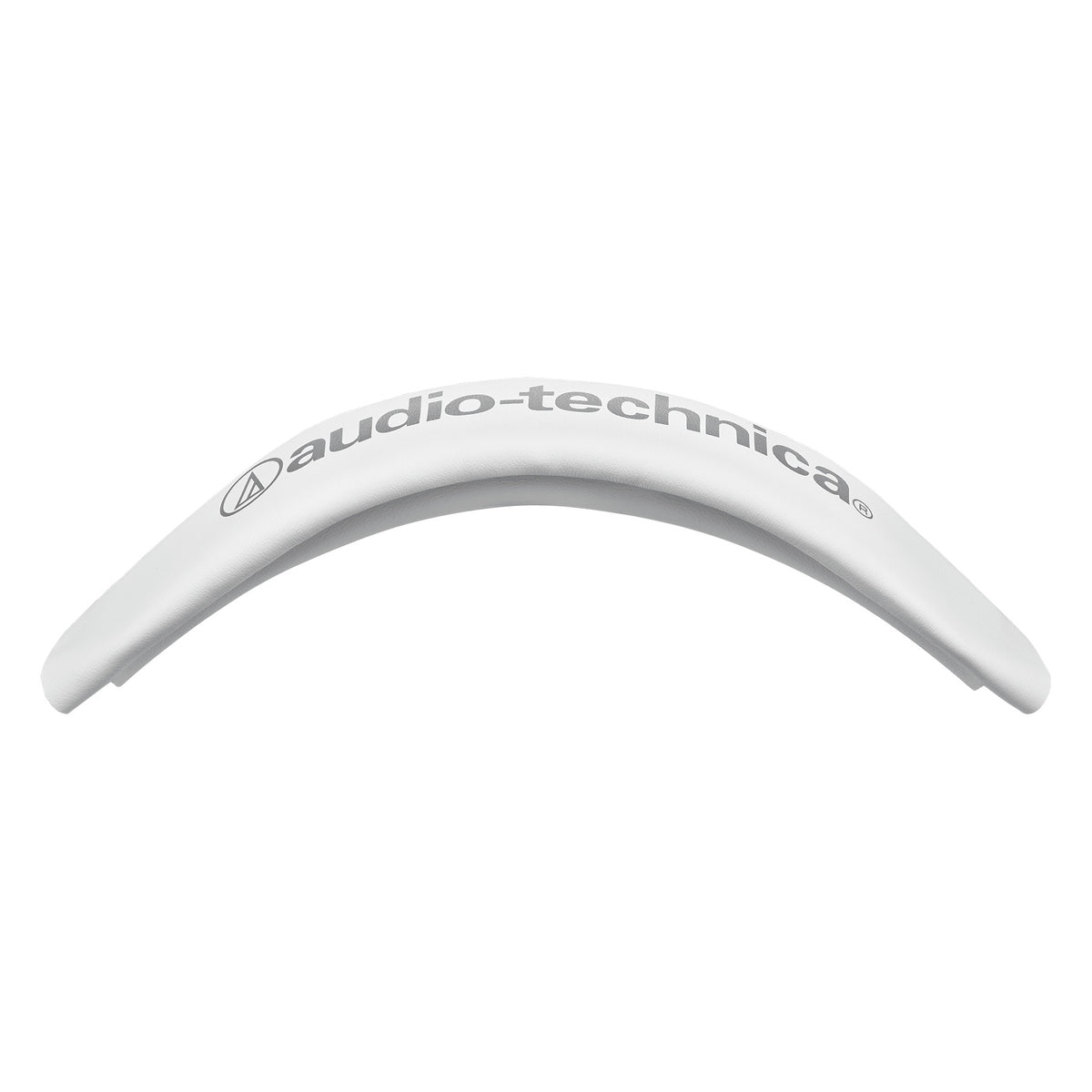 M50x replacement headband pad in white leather, side profile showing curved padding with gray logo, Audio-Technica