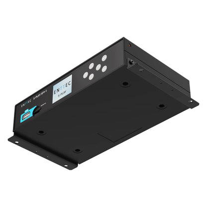 S-Play SP1-1 isometric bottom view with surface-mount bracket plate and screw holes fitted, Enttec