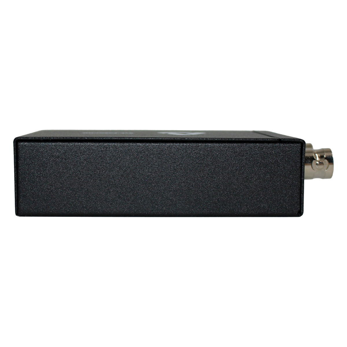 ALF-3GSDI-HD side profile showing low-profile textured black enclosure and protruding BNC connector, Alfatron Electronics