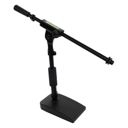 SH-DESKTOP2 desktop mic stand three-quarter view with boom arm extended horizontally over weighted rectangular base, Gator