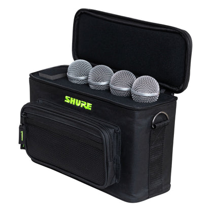SH-MICBAG04 microphone bag open and loaded with four wired-style mic ball grilles seated in the foam insert, Gator