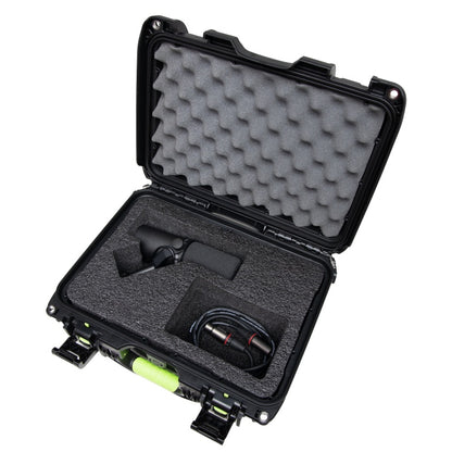 SH-SM7-WP Titan Premium case open showing egg-crate lid foam and cut-out foam holding an SM7 microphone and XLR cable, Gator