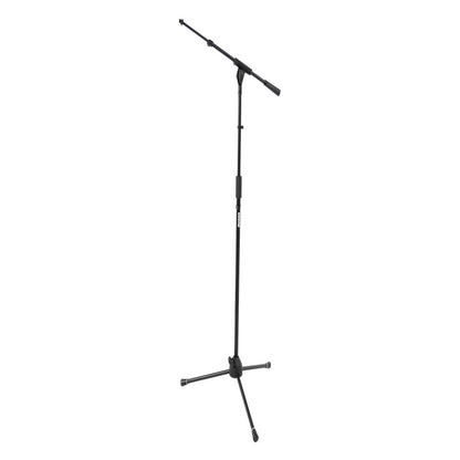SH-TRIPODSTANDTBM tripod mic stand full view with telescoping boom extended at an angle and folding tripod legs, Gator