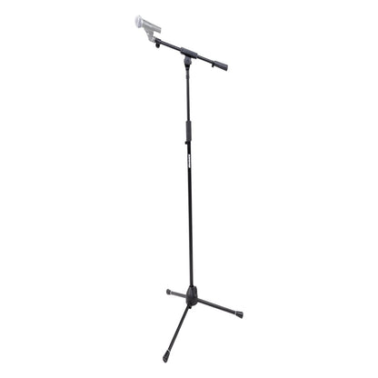 SH-TRIPODSTANDTBM tripod mic stand with handheld microphone clipped to the end of the telescoping boom arm, Gator
