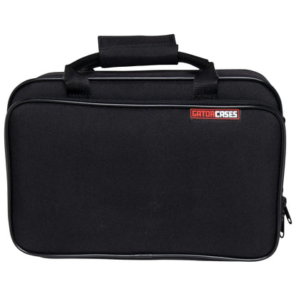 GBB-CLARINET beginner clarinet case straight-on front view with black nylon exterior, padded carry handle and red GatorCases logo patch, Gator