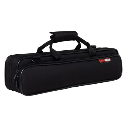 GBB-FLUTE lightweight flute case angled view from left showing zipper pulls, D-ring strap attachment and padded carry handle, Gator
