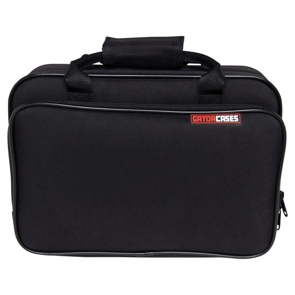 GBB-OBOE oboe case straight-on front view with Gator Cases logo patch, zippered front pocket and padded nylon carry handle, Gator