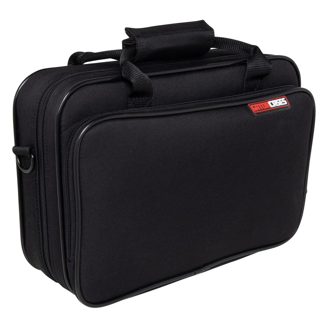 GBB-OBOE oboe case angled view from the opposite side showing D-ring for shoulder strap, front zip pocket and top carry handle, Gator