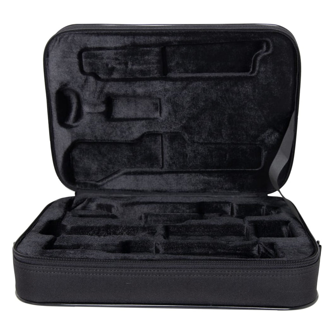 GBB-OBOE oboe case open showing black plush-lined interior with molded compartments for oboe sections and accessories, Gator