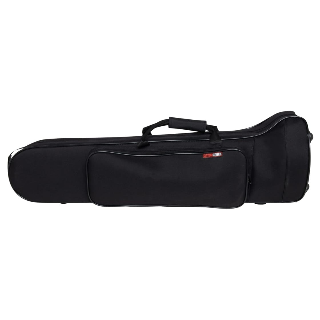 GBB-Trombone lightweight beginner case straight-on front view showing padded carry handle and zippered accessory pocket with red Gator Cases logo, Gator