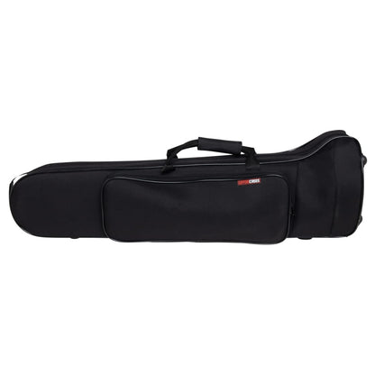 GBB-Trombone lightweight beginner case straight-on front view showing padded carry handle and zippered accessory pocket with red Gator Cases logo, Gator