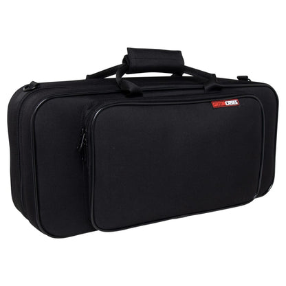 GBB-TRUMPET lightweight trumpet case angled left-side view showing front accessory pocket, Gator Cases logo patch and padded handle, Gator