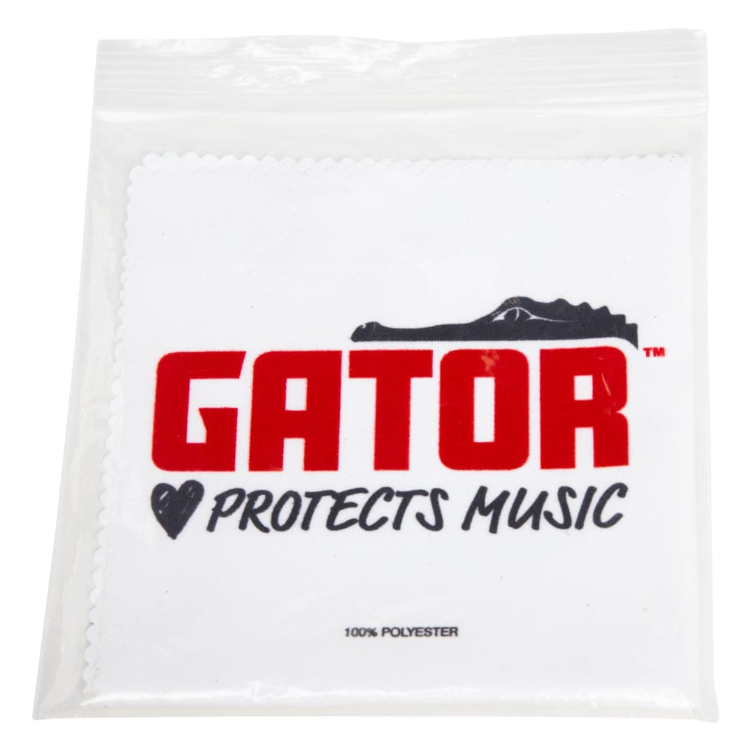 GBNO-POLISHCLOTH-GPM polishing cloth in clear resealable polybag packaging with red Gator logo and 100% polyester label visible, Gator