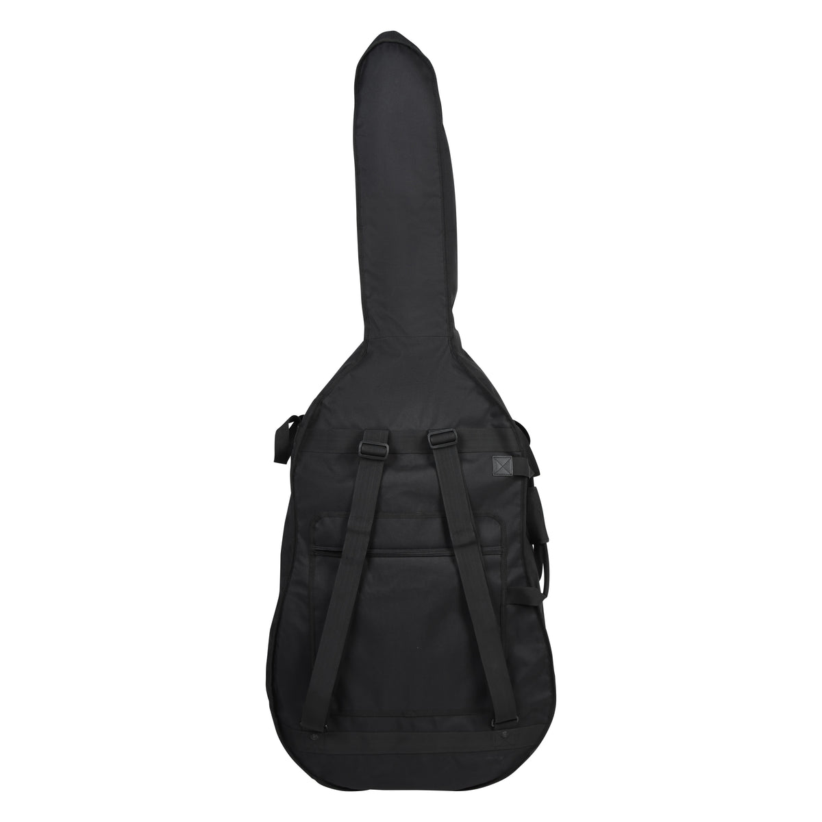 GBO-BASS14 1/4 double bass bag rear view showing adjustable backpack shoulder straps and rear zippered pocket, Gator