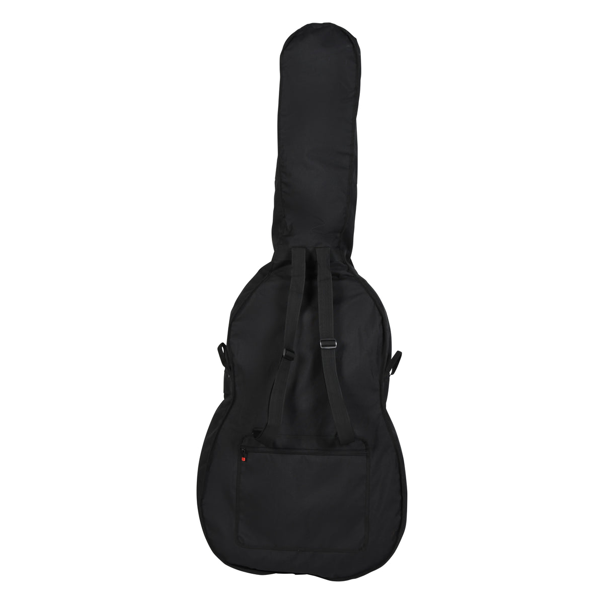 GBO-BASS34 double bass bag rear view showing padded backpack shoulder straps with adjusters and zippered rear pocket, Gator
